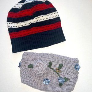 Adjustable Gray Knit Ear Warmer w/ Floral Detail